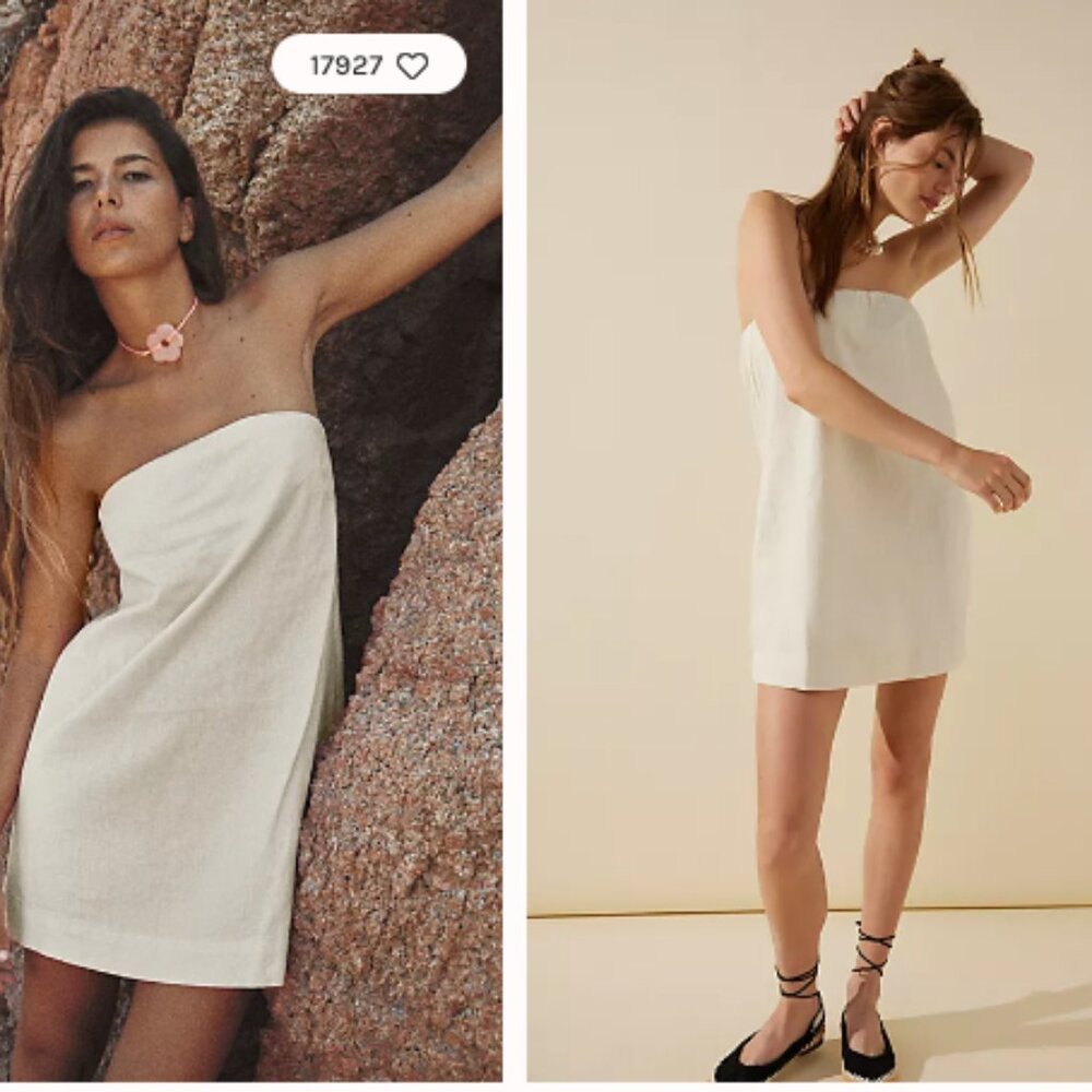 Free People Strapless Mini Dress in Off-White/Cream